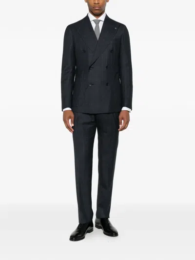 Tagliatore Double-breasted Check Suit In Black