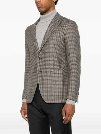 Tagliatore Houndstooth-pattern Blazer In Brown