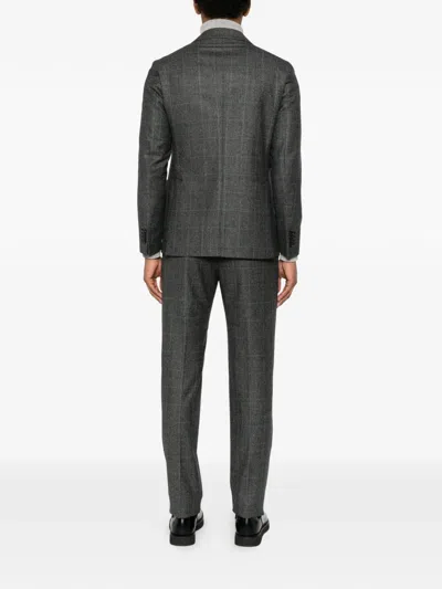 Tagliatore Check-pattern Single-breasted Suit In Gray