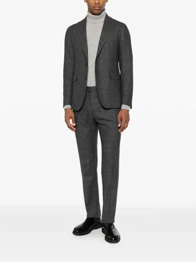 Tagliatore Check-pattern Single-breasted Suit In Gray