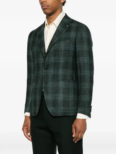 Tagliatore Check-pattern Notched-lapels Blazer In Black
