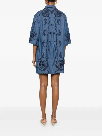 Zimmermann Aster Broderie Anglaise-trimmed Cotton-denim Mini Dress In Blue