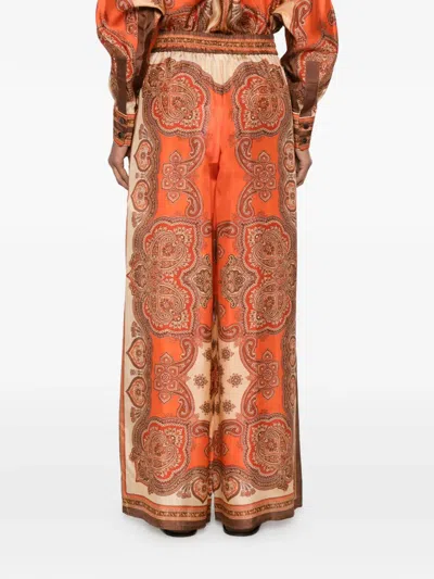 Zimmermann Womens Tangerine Paisley Mahon Relaxed Silk Trousers In Multi