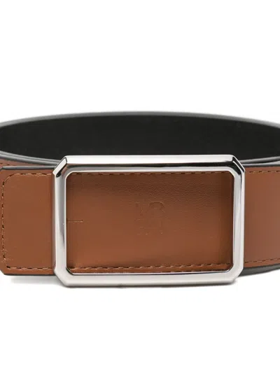 Maison Boinet Logo-debossed Rectangular-buckle Belt In Brown