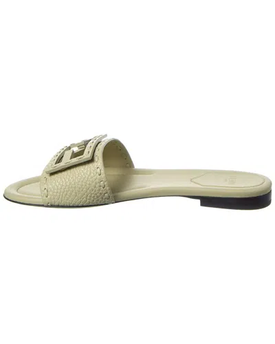 Fendi Leather Slippers Flat Sole Open Toe Studded Detail In Green