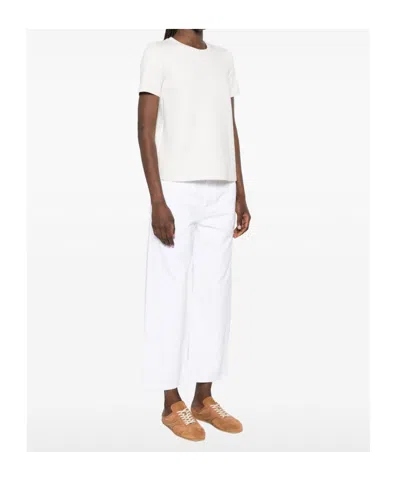 Max Mara Beige Solid Crew Neck T-shirt In White