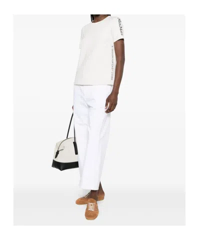 Max Mara Beige Solid Crew Neck T-shirt In White