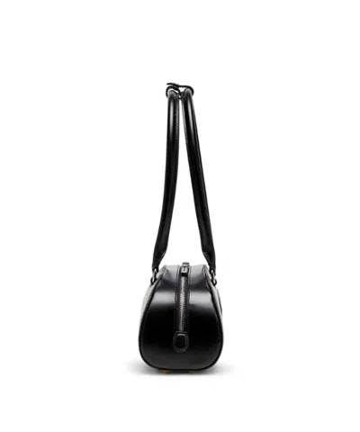 Diesel Elongated Bowling Dome Shoulder Bag In Smooth Black Leather