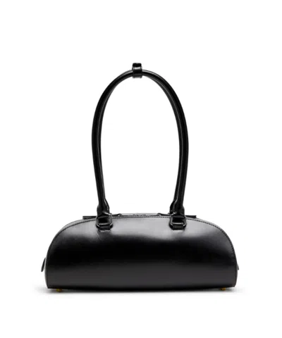 Diesel Elongated Bowling Dome Shoulder Bag In Smooth Black Leather