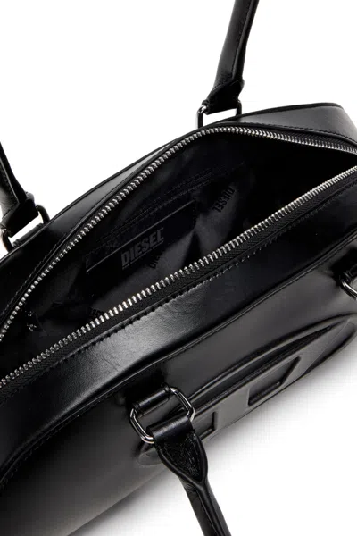 Diesel Elongated Bowling Dome Shoulder Bag In Smooth Black Leather