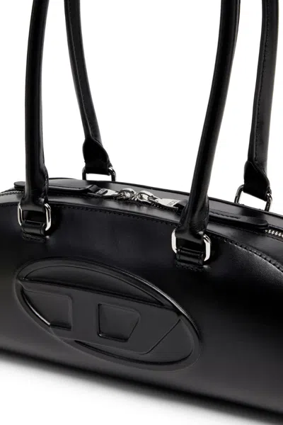 Diesel Elongated Bowling Dome Shoulder Bag In Smooth Black Leather