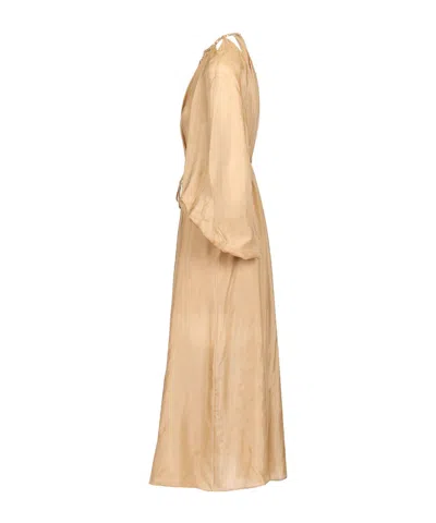 Zimmermann Silk Mini Dress With Billow Sleeves And Adjustable Chain In Brown