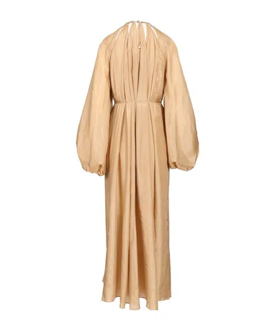 Zimmermann Silk Mini Dress With Billow Sleeves And Adjustable Chain In Brown