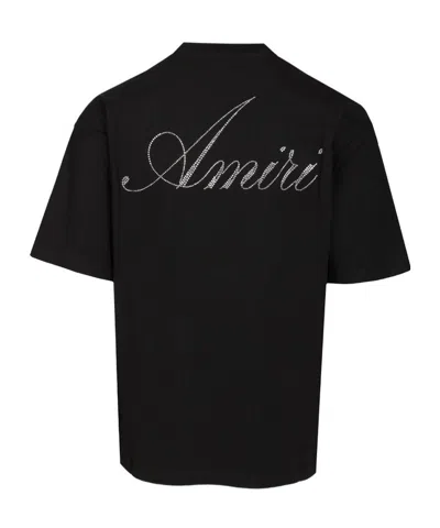 Amiri Mens Black Crystal Script-logo Cotton-jersey T-shirt In Black