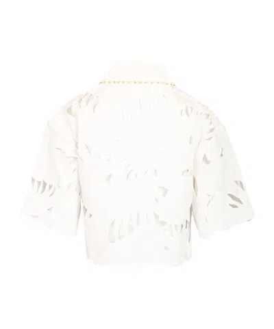 Zimmermann Womens Ivory Mahon Embroidered Cropped Cotton Shirt Xl In White