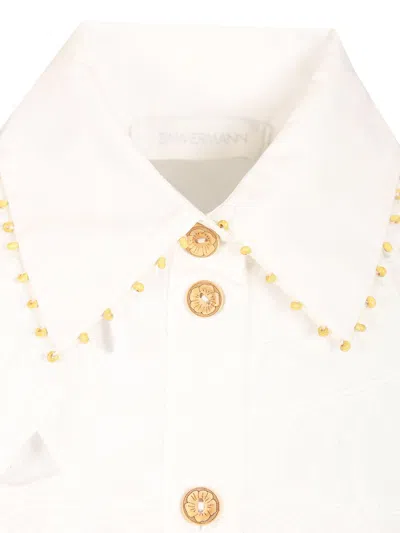 Zimmermann Womens Ivory Mahon Embroidered Cropped Cotton Shirt Xl In White