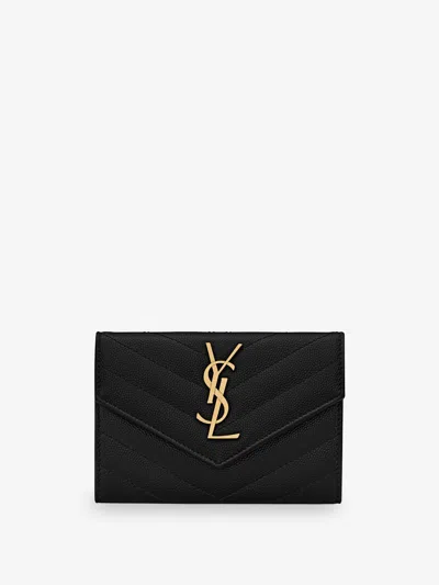 Saint Laurent Leather Quilted Wallet In Purple