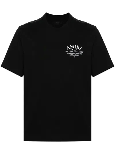 Amiri Black Crewneck T-shirt With Logo Lettering On The Front And Maxi Logo Print On The Rear In Cotton Ma In Black