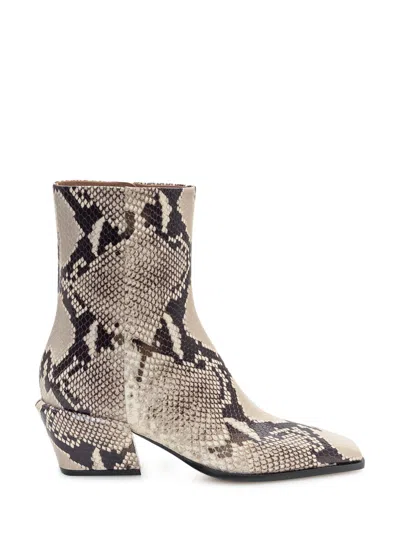 Paris Texas Ankle Boots In Natural Printed Python Leather. In Animal Print
