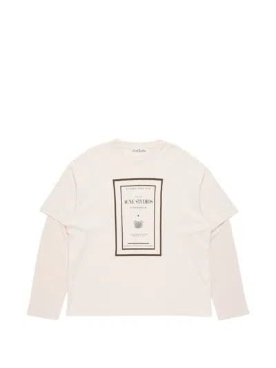 Acne Studios Womens Warm Beige Layered Graphic Book Print Cotton-jersey T-shirt In Multi