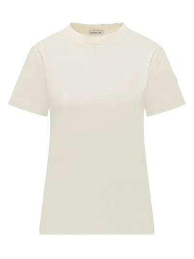 Moncler White Solid Crew Neck T-shirt In Neutral