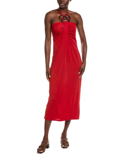 Natori Solid Jersey Halter Dress In Red