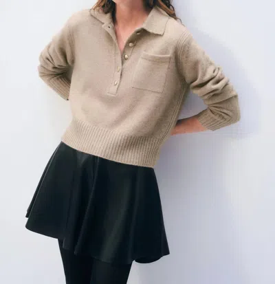 White + Warren Cashmere Gold Button Polo In Warm Camel In Brown