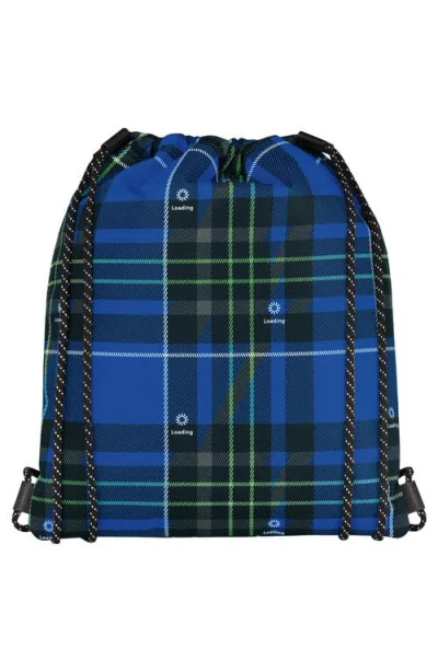 Longchamp Green District Tartan Drawstring Backpack In Blue