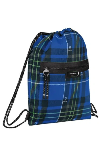 Longchamp Green District Tartan Drawstring Backpack In Blue