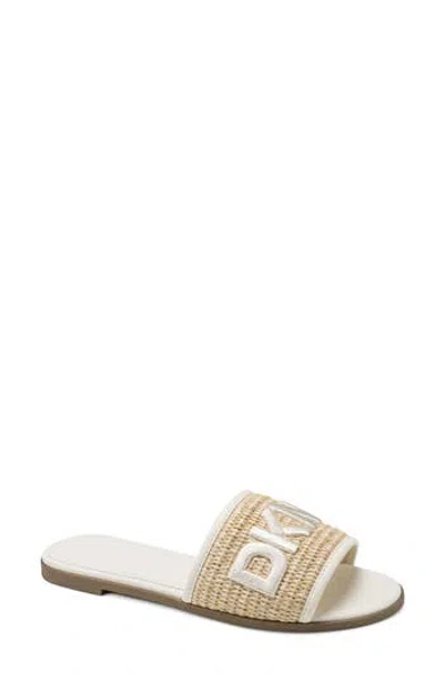 Dkny Logo-embroidered Woven Sandals In White