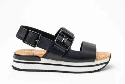 Hogan H257 Leather Sandals In Black In Black
