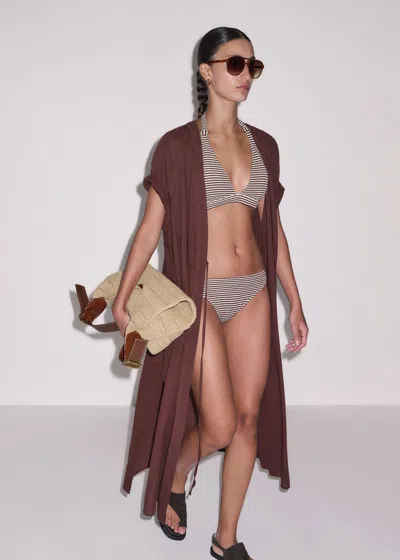 Me+em Microstripe Bikini Bottom Cinnamon Brown-cream In Multi