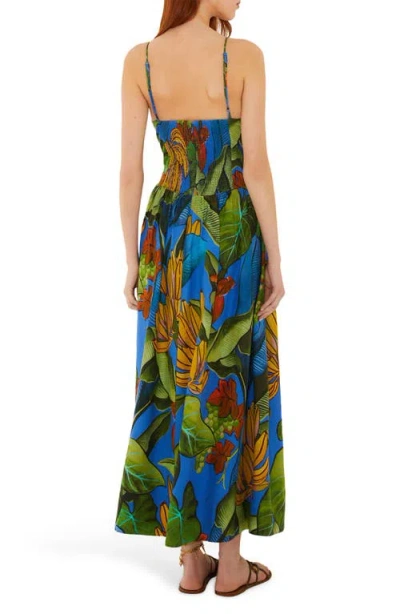 Farm Rio Blue Banana Grapes 3d Bodice Sleeveless Maxi Dress In Multi