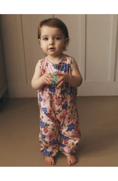 Mini Boden Button-up Romper In Pink
