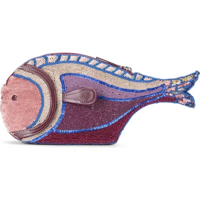 Staud Pesce Beaded Fish Clutch In Purple