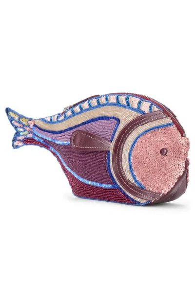 Staud Pesce Beaded Fish Clutch In Purple
