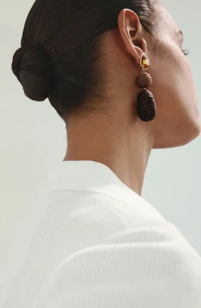 Mango Raffia Drop Earrings In Brown