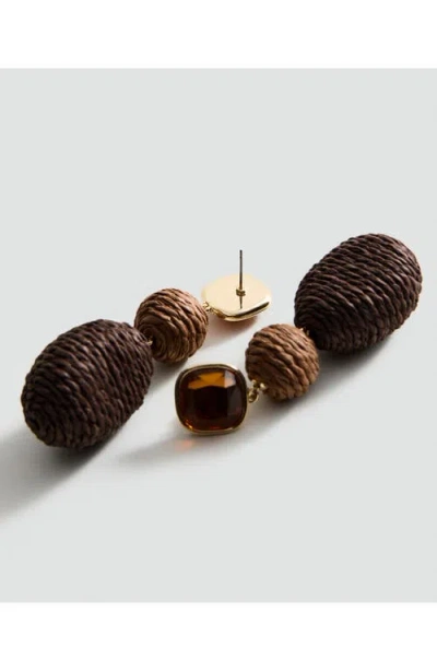Mango Raffia Drop Earrings In Brown