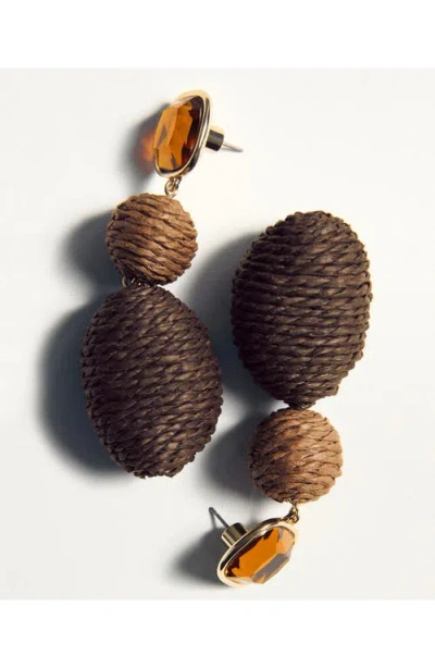 Mango Raffia Drop Earrings In Brown