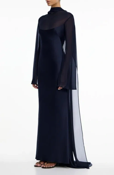 Significant Other Devlyn Chiffon Drape Long Sleeve Gown In Blue