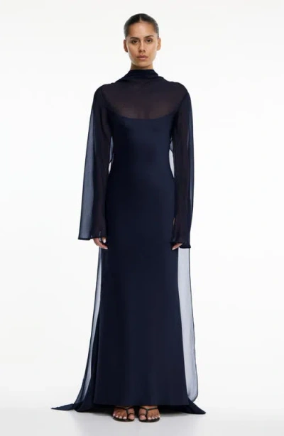 Significant Other Devlyn Chiffon Drape Long Sleeve Gown In Blue