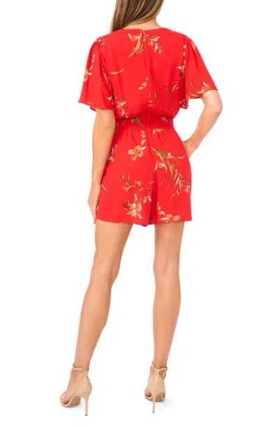 Cece V Neck Flutter Sleeve Romper In Red