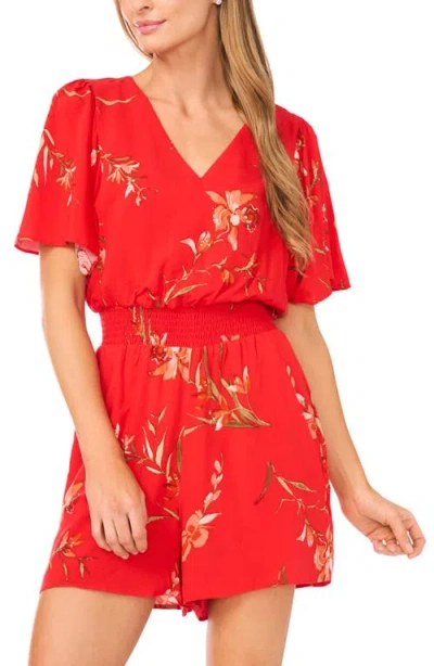 Cece V Neck Flutter Sleeve Romper In Red