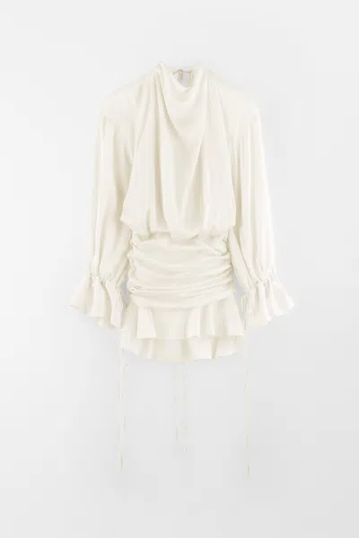 Arakii Frill Silk Dress In White