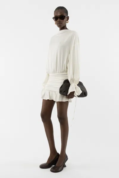 Arakii Frill Silk Dress In White