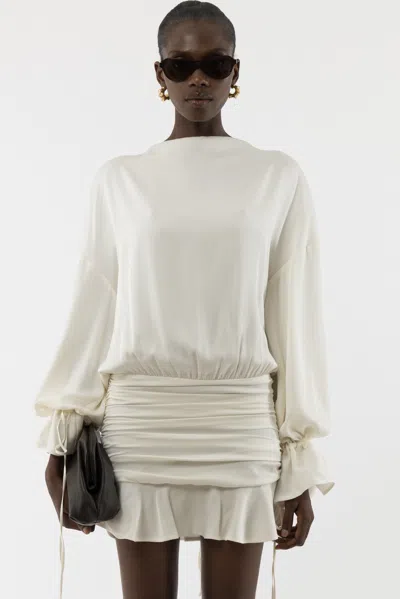 Arakii Frill Silk Dress In White