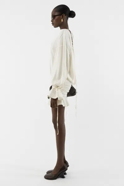 Arakii Frill Silk Dress In White