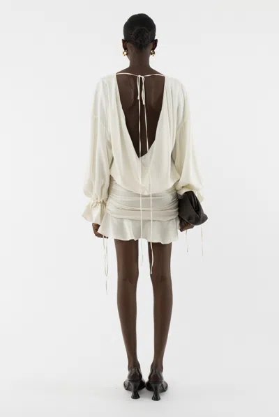 Arakii Frill Silk Dress In White