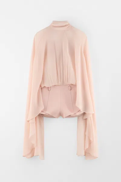 Arakii Sheer Cape Playsuit In Pink