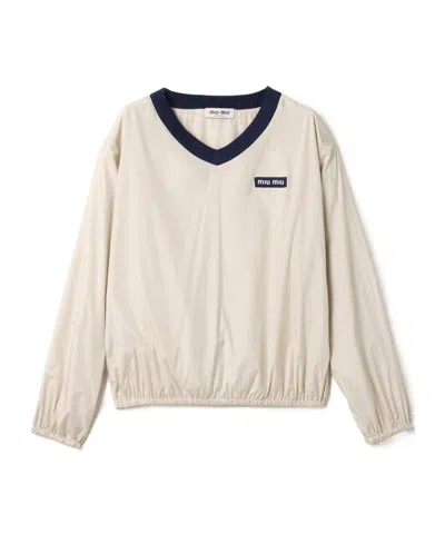 Miu Miu Technical Pongé Sweatshirt In White